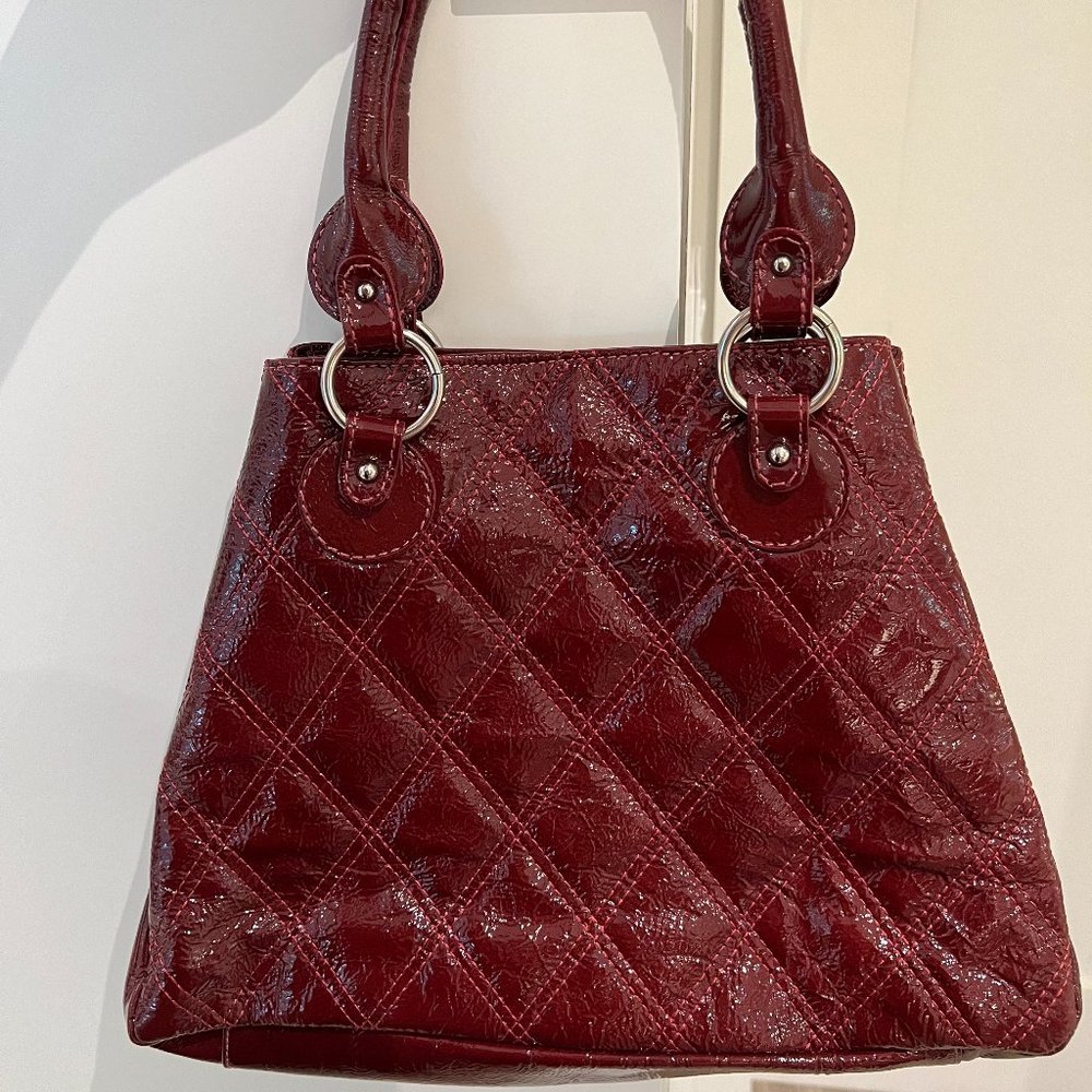 BURGUNDY Patent Leather Made in Brazil Silver Hardware Satchel Top Handle Bag